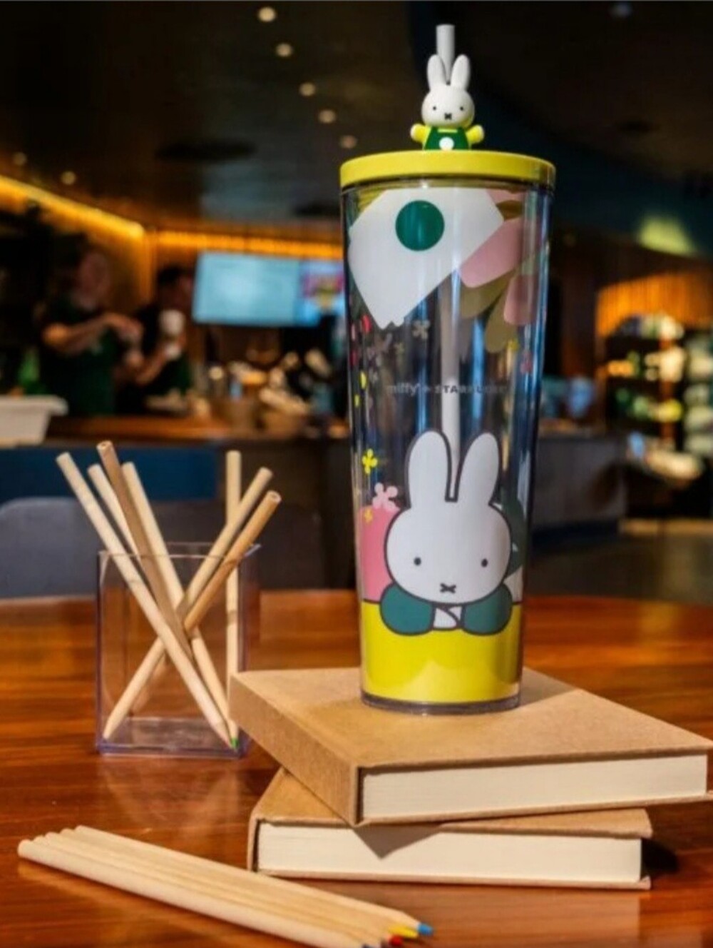 Yellow Bunny Character Tumbler with Lid and Straw